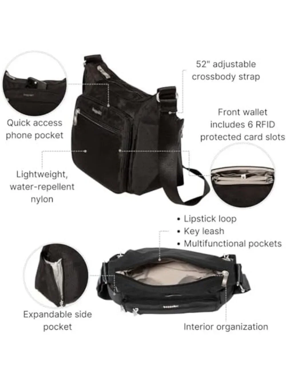 Stylish Hobo Crossbody Bag with Multiple Pockets and Adjustable Strap